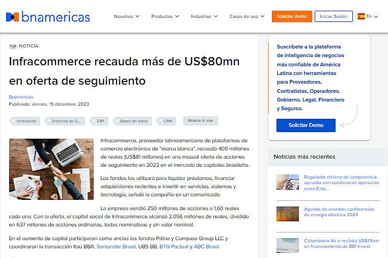 Infracommerce recauda ms de US$80mn en oferta de seguimiento